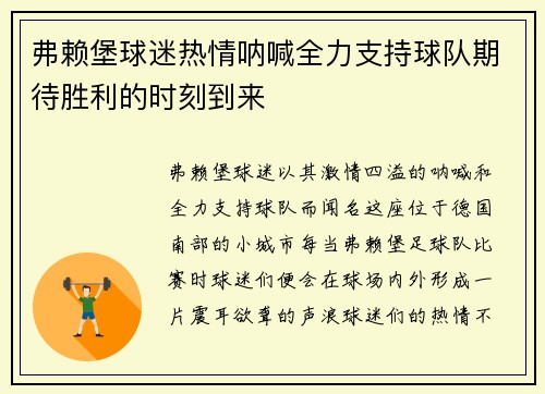 弗赖堡球迷热情呐喊全力支持球队期待胜利的时刻到来