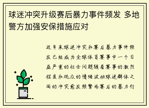 球迷冲突升级赛后暴力事件频发 多地警方加强安保措施应对